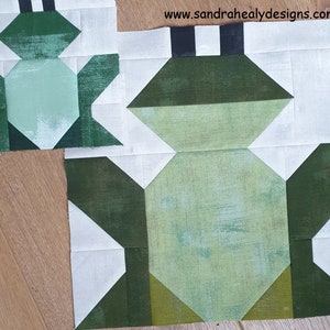 Frog quilt block pattern, machine pieced, digital PDF instant download