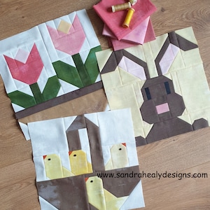 Easter Spring Quilt Pattern Bundle: Easter Bunny, Tulips, Chicks, machine pieced, instant download digital PDF