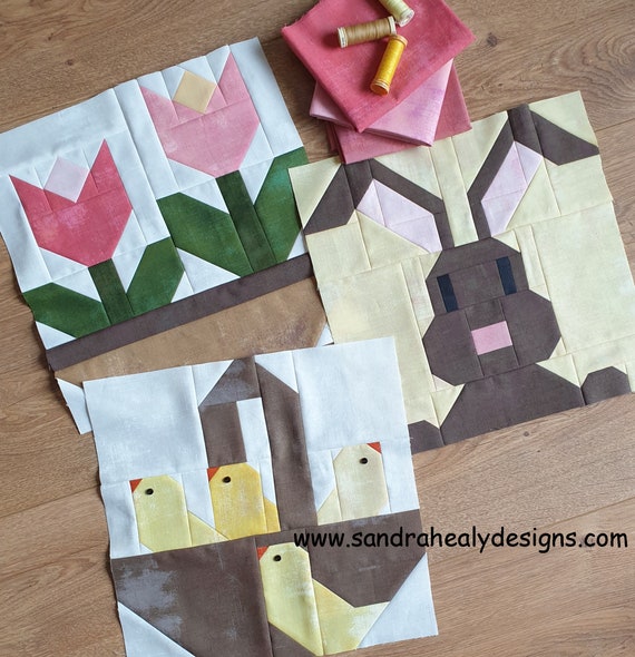 Easter Spring Quilt Pattern Bundle: Bunny, Tulips, Chicks (Digital PDF)