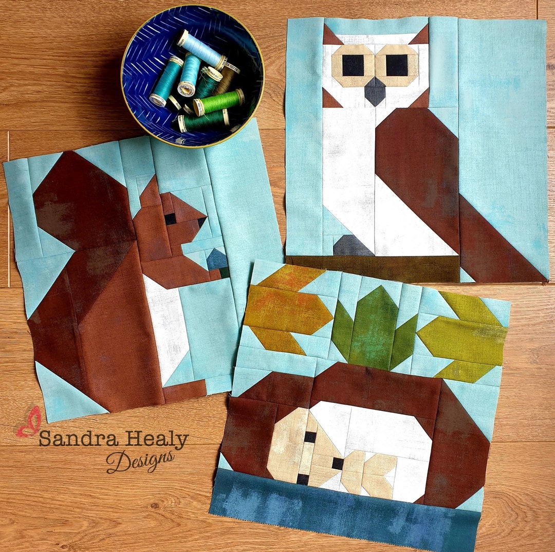 Woodland Quilt Block Pattern Bundle: Squirrel, Owl, Hedgehog (PDF ...