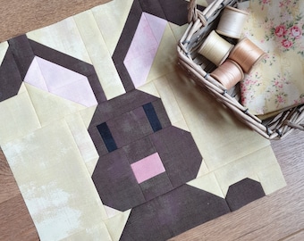 Bunny Rabbit Quilt Block Pattern, PDF instant download, machine pieced, Easter Bunny Quilt, rabbit sewing pattern, bunny quilt