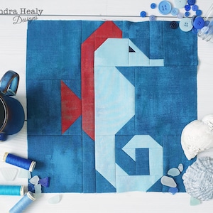 Modello per quilt a forma di cavalluccio marino, design nautico (PDF digitale) immagine 1