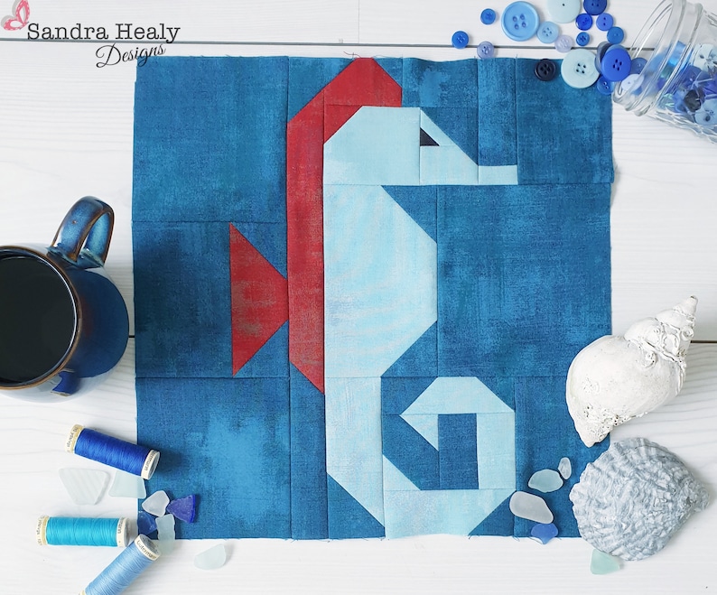 Modello per quilt a forma di cavalluccio marino, design nautico (PDF digitale) immagine 1