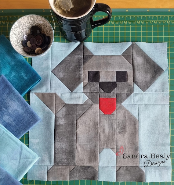 Puppy Dog Quilt Block, machine pieced, digital file instant download