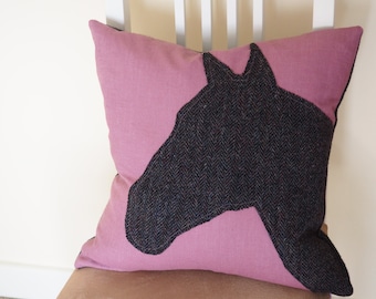 Tweed horse head cushion