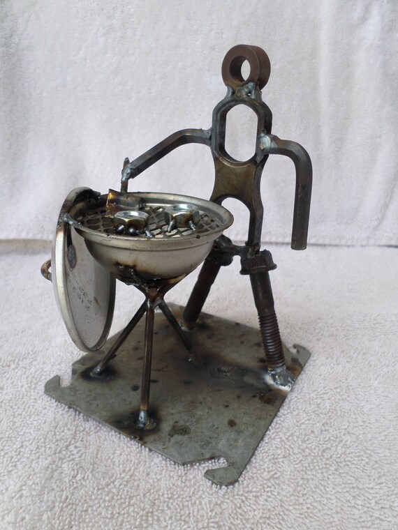 Welded Scrap Metal Grill Master Sculpture Etsy