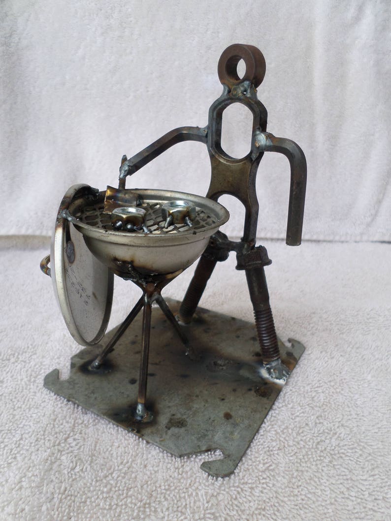 Welded Scrap Metal Grill Master Sculpture Etsy