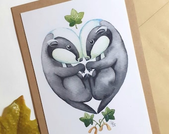 Badger greetings card, badger art card, eco friendly cards, recycled cards, wildlife card, nature lover card, card for partner.
