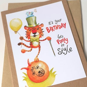 Tiger Geburtstagskarte, Eco freundliche lustige Tiger Karte, recycelte Karte Geburtstag, Space Hopper Retro Geburtstag, Tiger Liebhaber Geschenk, Karte für Freund