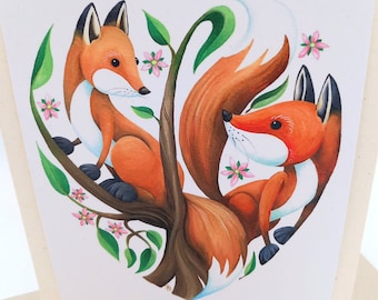 Foxes greetings card, blank card, fox art card, eco friendly cards, recycled cards, wildlife card, nature lover card, fox valentines card