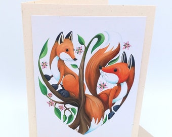 Foxes greetings card, blank card, fox art card, eco friendly cards, recycled cards, wildlife card, nature lover card, fox card for friend