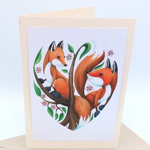 Carte de voeux renards, carte vierge, carte d'art de renard, cartes respectueuses de l'environnement, cartes recyclées, carte de la faune, carte d'amant de la nature, carte de renard pour un ami