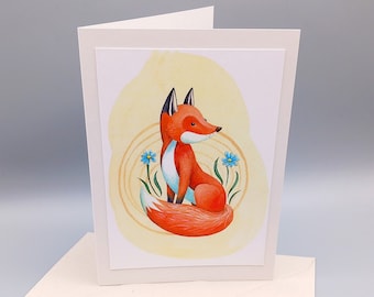 Tarjeta Fox, tarjeta en blanco, tarjeta de arte para los amantes de los zorros, tarjeta de felicitación reciclada, tarjetas ecológicas, arte floral del zorro, tarjeta amante de la naturaleza
