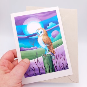 Kerkuil wenskaart, blanco kaart, uil kunstkaart, milieuvriendelijke kaarten, gerecycleerde kaarten, wildlife cadeau, natuurliefhebber cadeau, uilkaart voor vriend