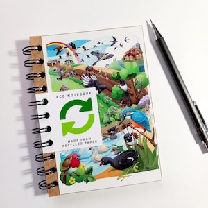 Bird notebook, A6 spiral notepad, recycled notebook, eco friendly gift, bird watching log book, bird gifts for nature lovers, letterbox gift