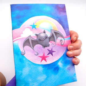 A5 sketchbook, Bat lover gift, bat journal, recycled artist sketchbook, artist gifts, nature lover gift, eco friendly gift, gothic gift.