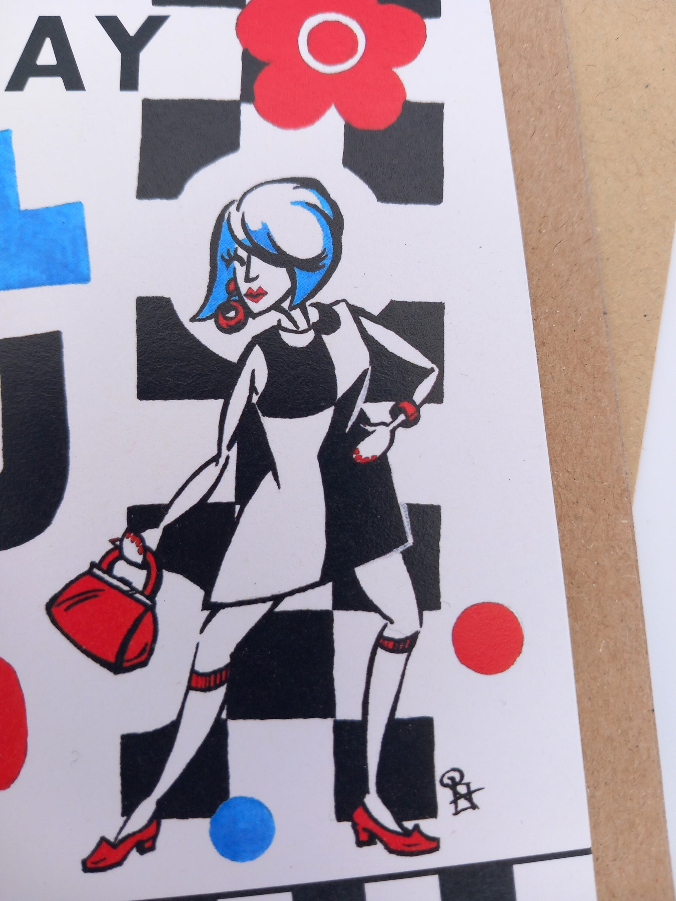 Shop Till You Drop Birthday Card, 1960's Mod Style Greetings Card