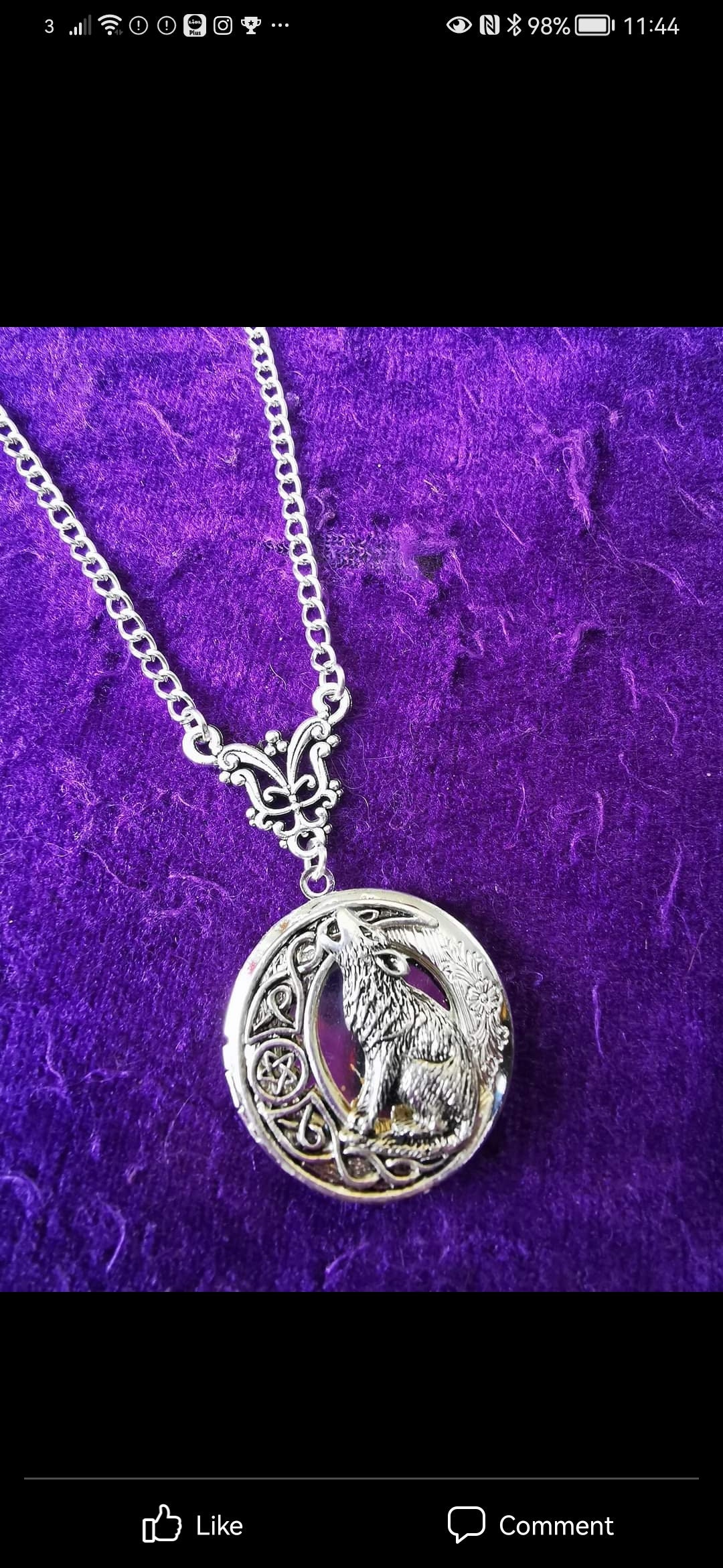 Wolf Howling to Moon Locket Pendant Necklace Unisex Celtic Pagan