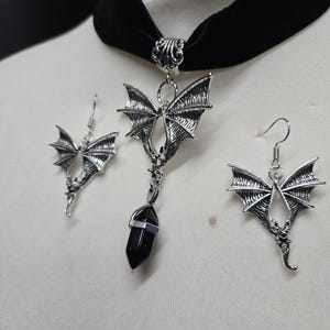 flying vampire bat and gemstone  choker set gothic steampunk