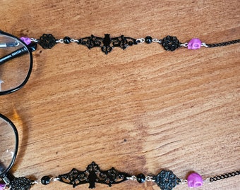 vampire bat  and skulls glasses chain unisex