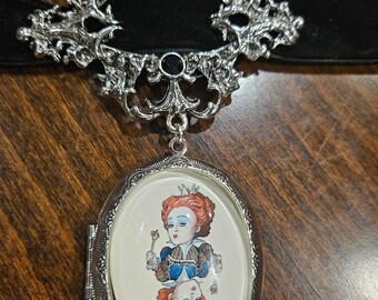 alice in wonderland  large locket choker unisex made to order