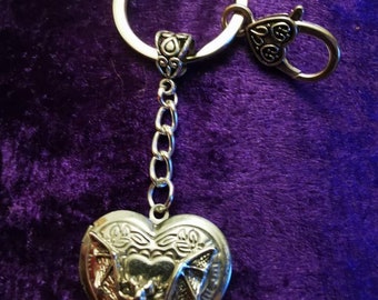 Vampire bat  and heart locket keychain stainless steel  locket vampire  bat lovers