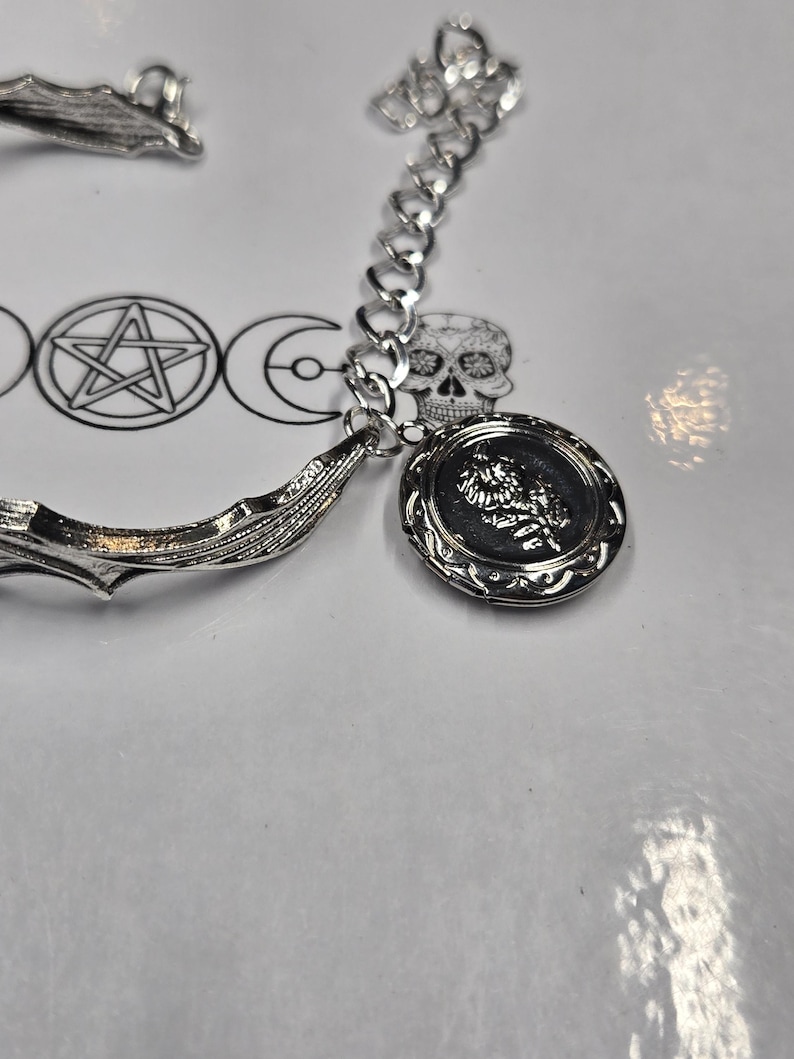Vampire bat bracelet made to measure flexible unisex gothic bat lovers bracelet gothic jewellery floral locket