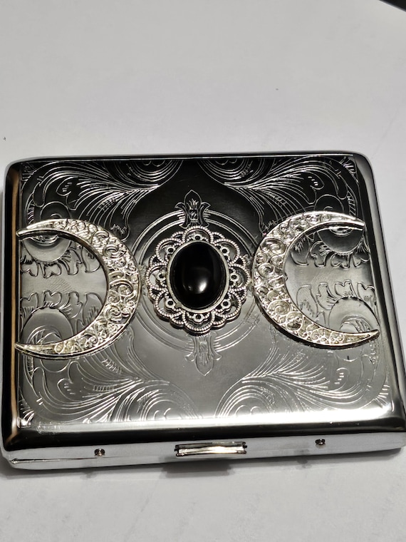 three piece cigarette case Katzone - Vintage Folds Metal for 100's Size Metal Three Open Clamshell Cigarette