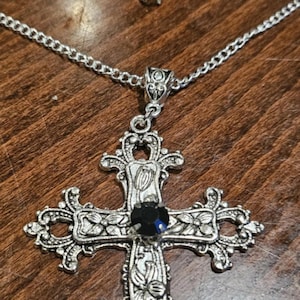 large cross with stone necklace gothic jewellery  made to measure  unisex