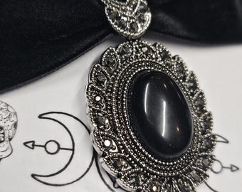 Chokerketting van edelsteen en fluweel, gotische choker bruiloftchoker