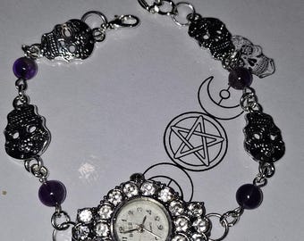 watch skull and gemstone  unisex watch steampunk gothic  watch