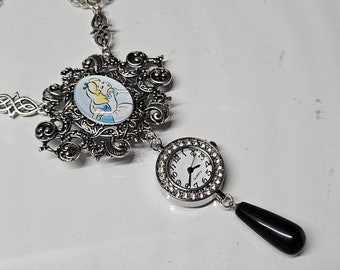 aloce in wonderland  with gemstone and watch necklace  made to measure