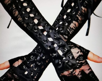 Guantes largos de encaje sin dedos, estilo gótico steampunk.