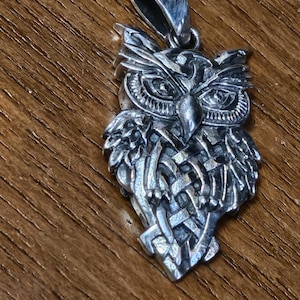 sterling silver owl pendant necklace  unisex  owl lovers celtic pagan witchy