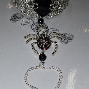 open bangle  with gemstone and spider and ring  unisex open bangle  spider lovers