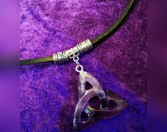 gemstone triquetra  on choker  celtic pagan witchy unisex  made to measure