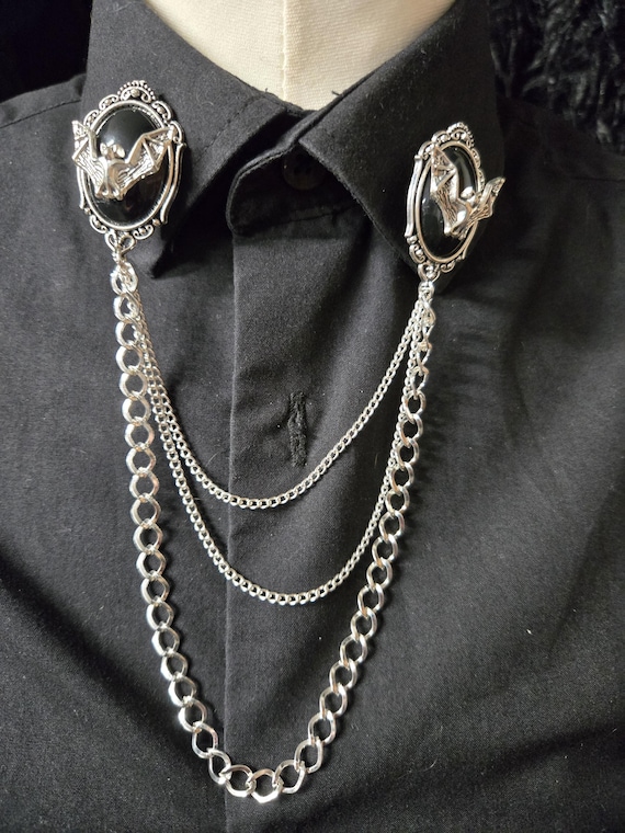 gothic steampunk  collar  pins with chains vampire bat # skull