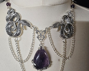 gemstone  and snake Choker necklace  pagan celtic witchy gothic