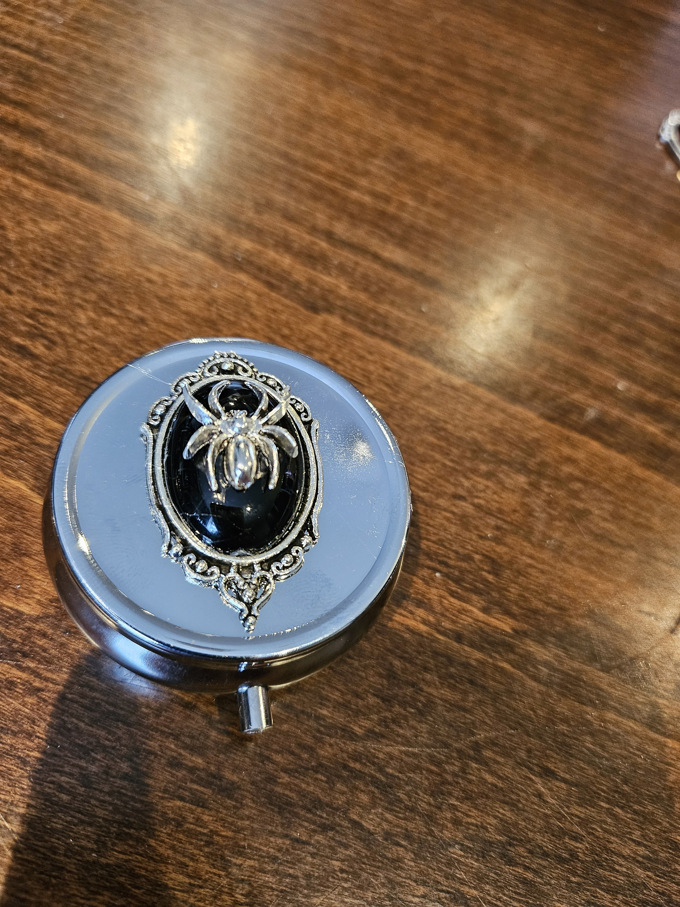 spider design medication pill box  stash box  lip Barm box gothic  steampunk
