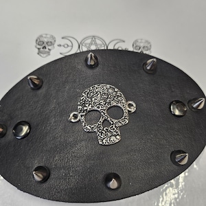 real leather  and skull with spikes hair clip skull lovers handcrafted gothic steampunk wedding hair jewellery