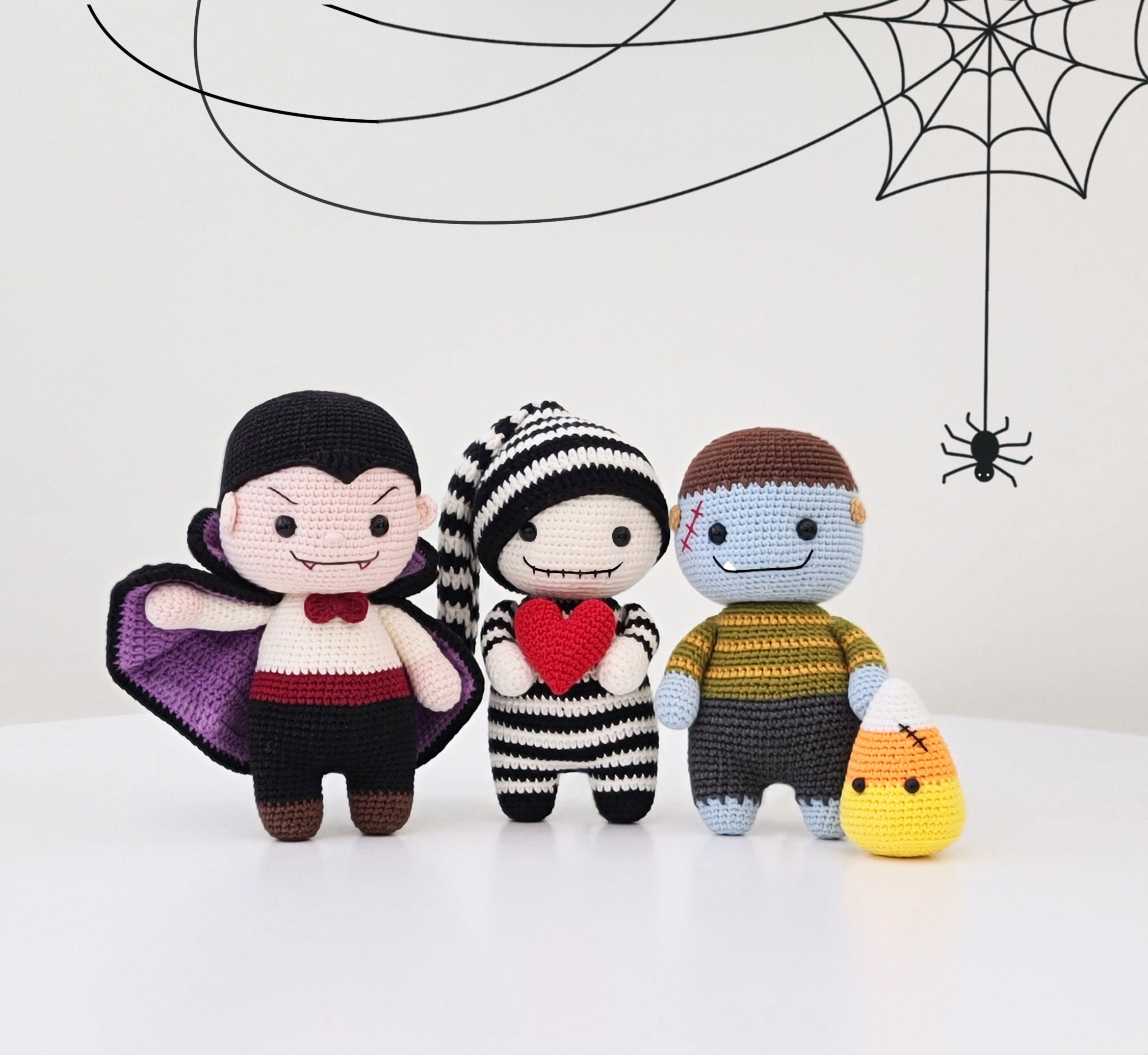 Crochet Halloween Patterns: Jack, Frankenstein, Vampire Amigurumi (3 PDF)
