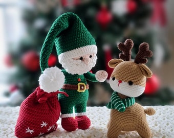 4 Crochet Christmas Amigurumi Patterns: Santa, Reindeer, Elf, Bear (PDF Pattern)