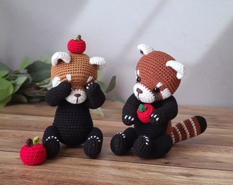 panda roux au crochet, petit panda, amigurumi redpanda, pdf, modèle de panda roux au crochet