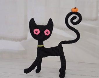 かぎ針編みの黒猫あみぐるみのパターン：ハロウィンぬいぐるみ（PDF
