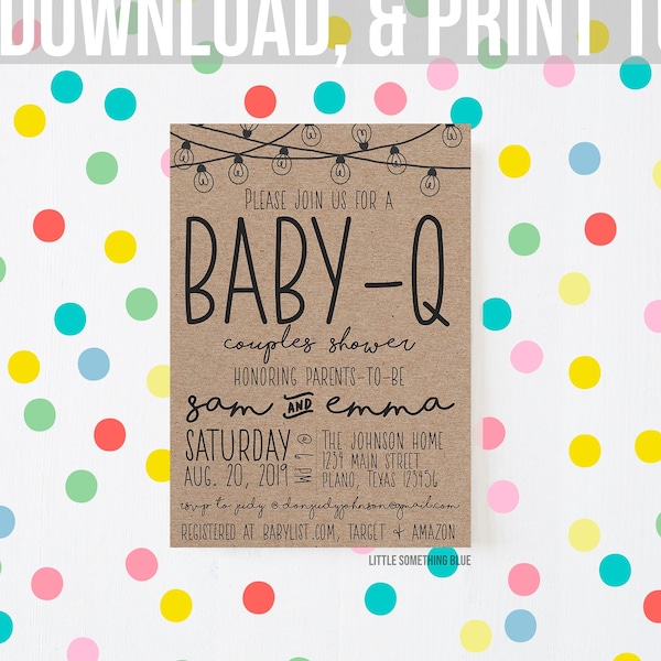 Printable Baby-Q Invitation Baby Shower Couples Shower Baby Q BBQ Babyque BBQ Invitation BaByQ Couples Baby Shower Editable Template