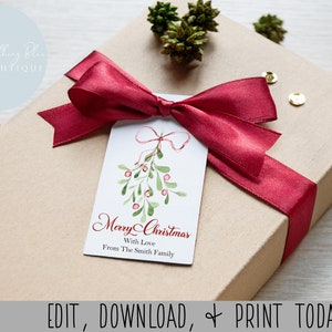 Printable Christmas Gift Tags Christmas Gift Tags Holiday Favor Tags Mistletoe Instant Download Corjl DIY Gift Tags Editable Template