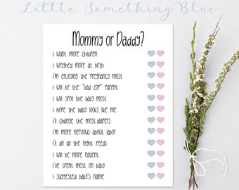 Printable Baby Shower Game Guess Who Said It Mommy or Daddy Baby Shower Game Instant Download Printable Baby Shower Games