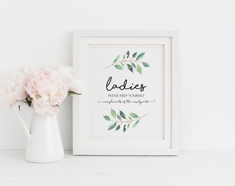 Bathroom Basket Sign Printable Wedding Bathroom Sign Ladies Bathroom Sign Wedding Bathroom Sign Greenery Wedding Sign Printable DIY