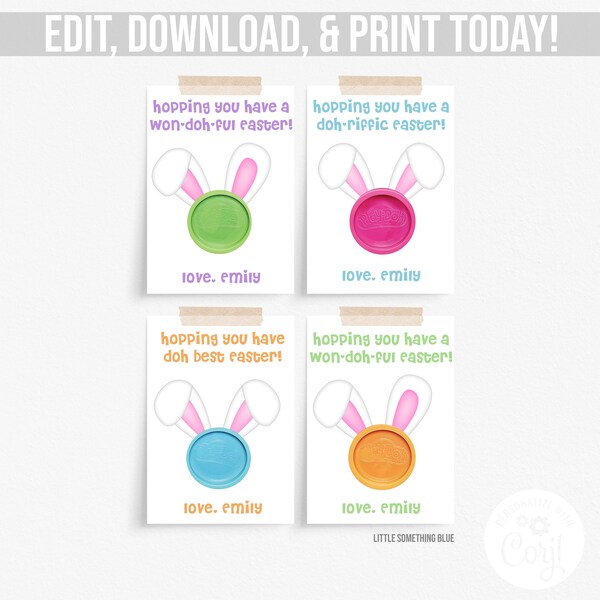 Playdoh Printable Easter Cards Candy Free Easter Non-Candy Card Kids Classroom Easter Play Dough Printable Bunny Ear Cards Play-Doh Editable