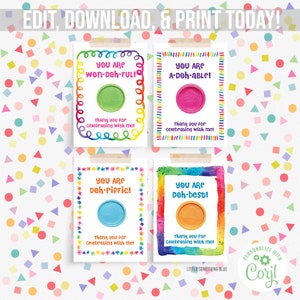 Gepersonaliseerde Playdoh afdrukbare feestartikelen Candy Free Party Favor Non-Candy Card Kids Play Doh afdrukbare gunstkaarten Play-Doh Treats Gift